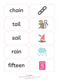 Picture / word matching cards<br/>[ai ee igh oa]<br/>(21 pairs)