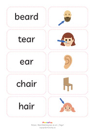 Picture / word matching cards<br/>[ear air er]<br/>(10 pairs)