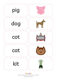 Picture / word matching cards<br/>Set 3 [g o c k]<br/>(7 pairs)